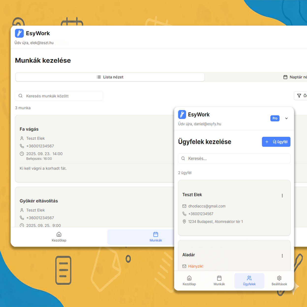 EsyWork dashboard nézet